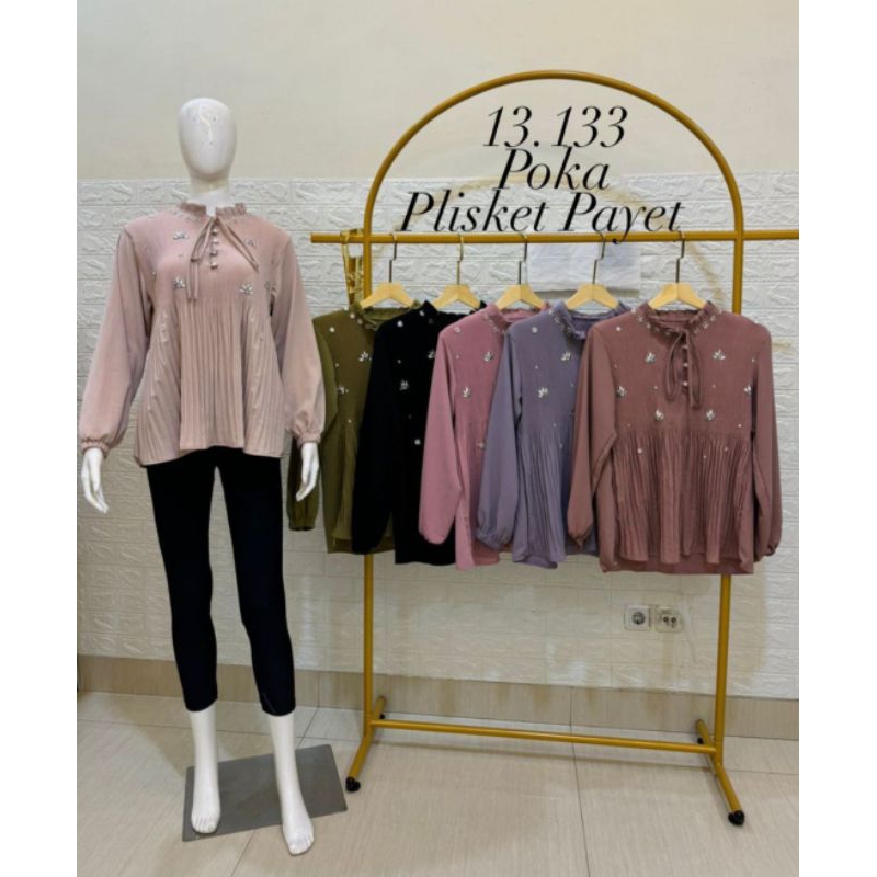 ATASAN BLOUSE PLISKET POKA PAYET IMPORT PREMIUM
