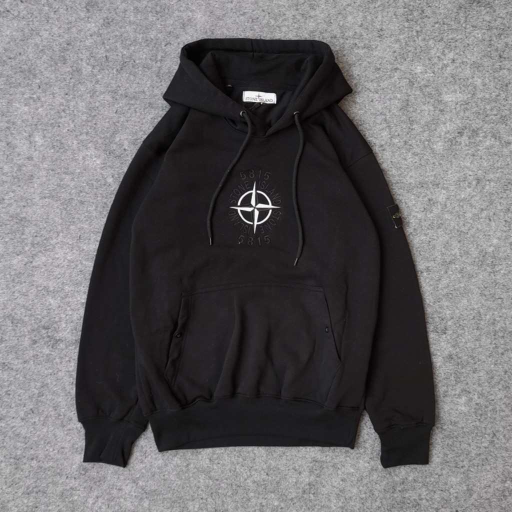 Sweater hoodie STONE ISLAND black on white / jaket hoodie distro kasual / sweater hoodie jumbo XXL