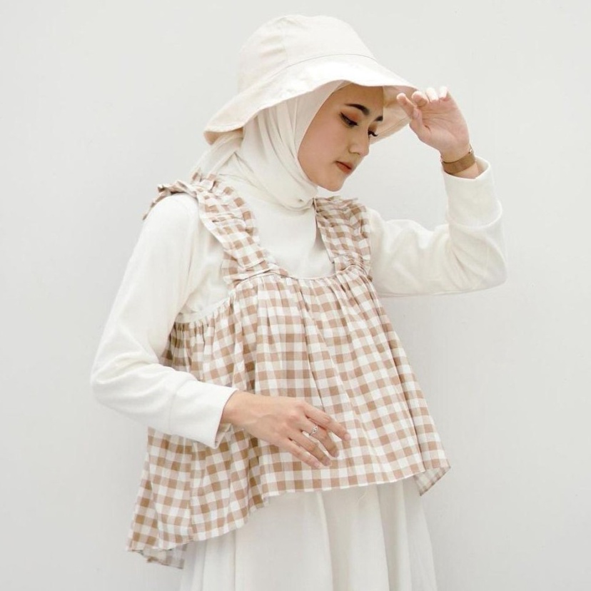 Terbaik  Tanktop Hijab Halal Crop Top Korea Kemben Tartan Gingham Motif Salur Kekinian Jumbo Murah K