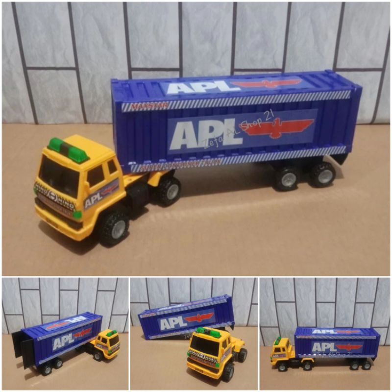 Mainan Truk Kontainer Peti Kemas Biru Edukasi Jalan tanpa Baterai - Truck Container Trailer Kurir Ek
