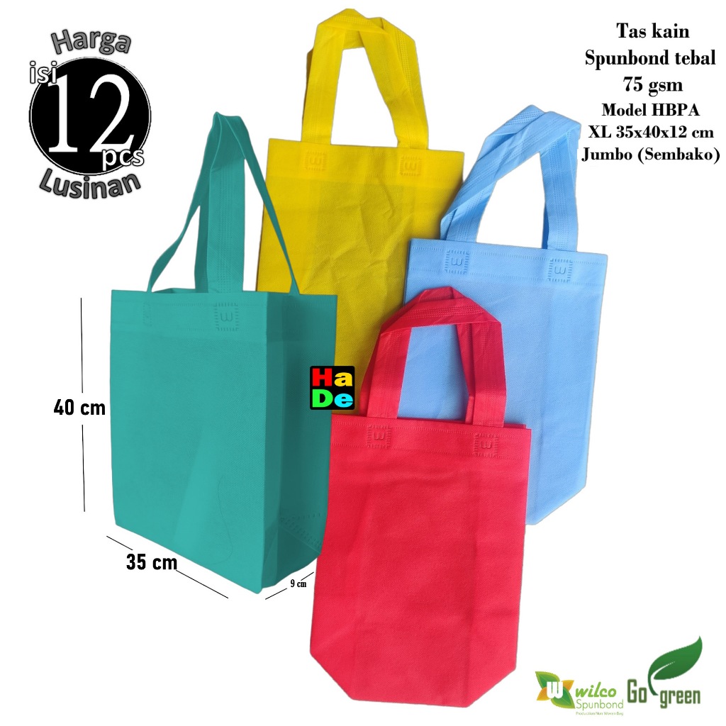 

1 Lusinan isi 12 Tas Kain Spunbond Goodie Bag Polos Handle Box / Kotak Ukuran Jumbo Besar XL= 35x40x12 Kantong Belanja Lipat serbaguna , Kemasan sembako Bingkisan Souvenir Parcel Hari raya Goodybag Mika Hantaran Hajatan Paparbag Totebag Pakaian Laundry