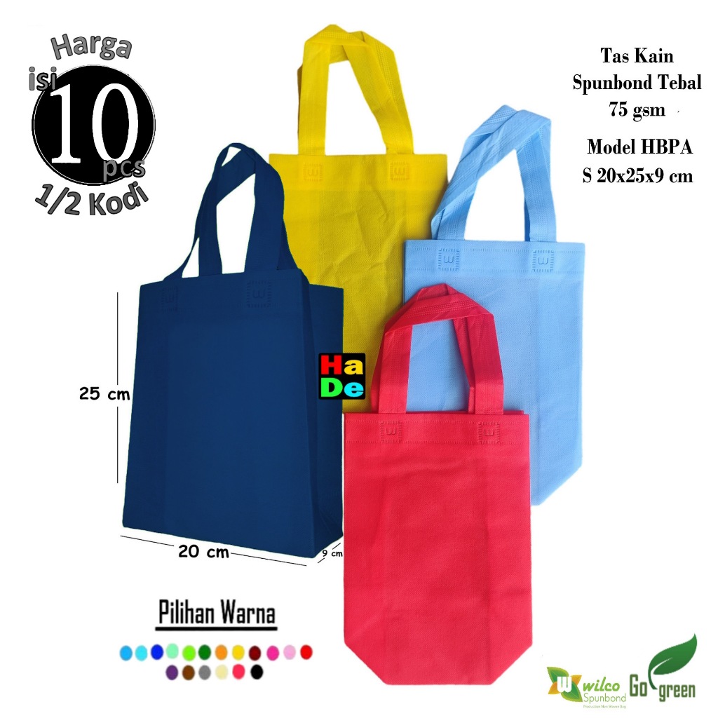 

1/2 Kodian isi 10 Tas Souvenir Kain Spunbond Goodie Bag Polos Handle Box / Kotak Ukuran S= 20x25x10