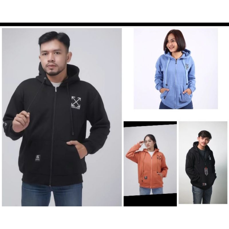 JAKEET HOODIE ZIPER RASLETING BORDIR & POLOS BAHAN FLEECE TEBAL