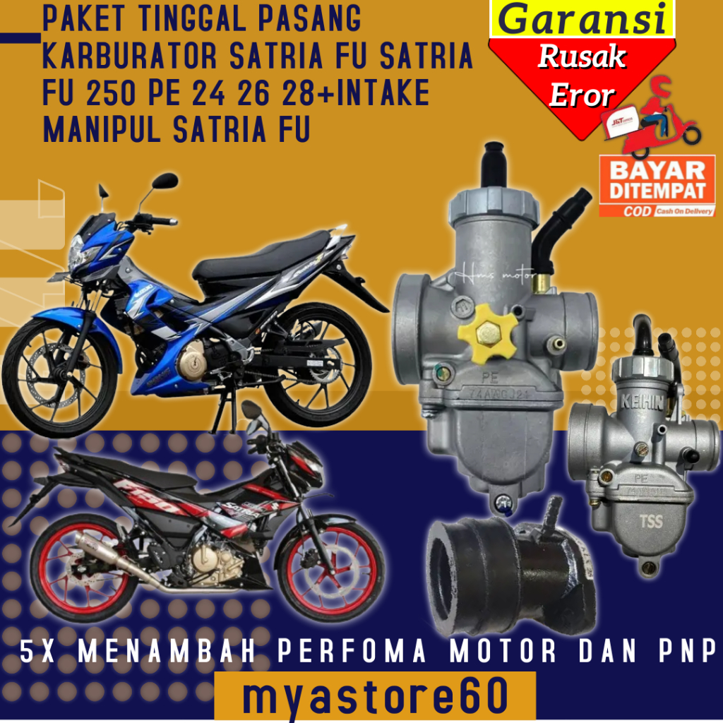 Paket TINGGAL PASANG PNP Satria Fu Satria Fu 150 Langsung Pasang Karburator Karbu KEIHIN PE 24 PE 26