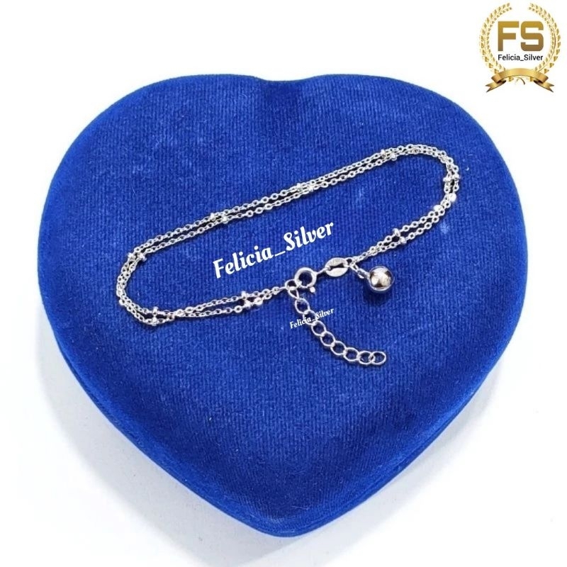 Gelang Tangan 2 Layer Perak Asli Silver Wanita 925 Lapis Emas Putih Asli Rantai Dua Layer Nori Jedar