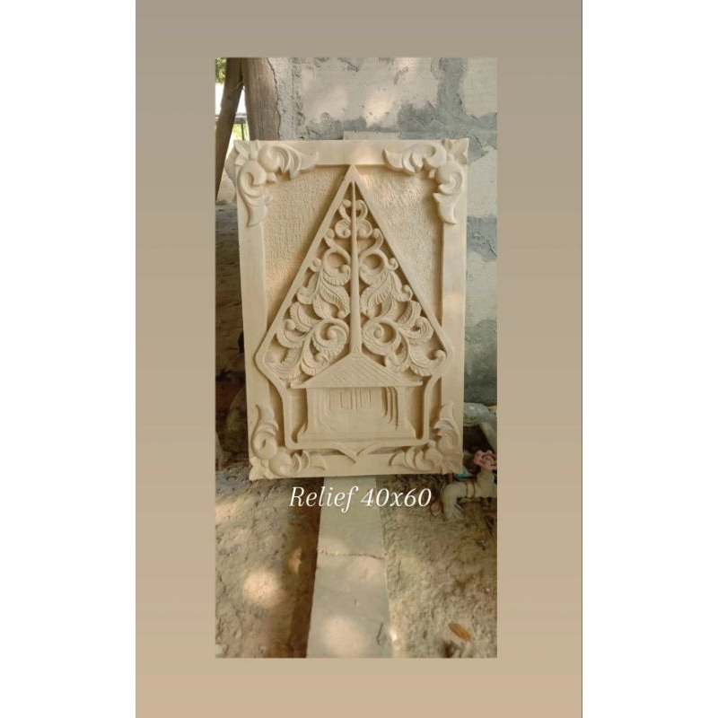 Relief motif gunung wayang batu paras ukir tangan 40x60cm