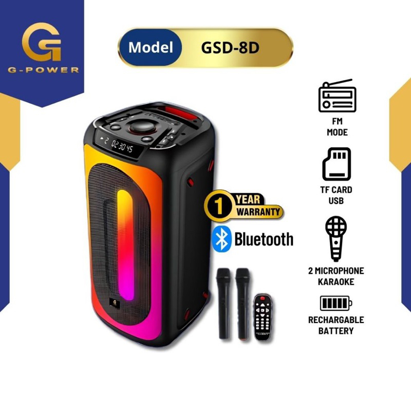SPEAKER G-POWER SPEAKER PORTABLE G POWER GSD 8D G POWER PARTY BOX SPEAKER RGB SPEAKER PORTABLE 8 inc