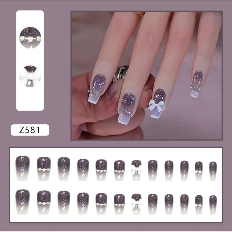Kuku Palsu 3D Nail Art 24 pcs/set - Fake Nail - Kuku Palsu Pengantin - Kuku Palsu Wisuda - Kuku Pals