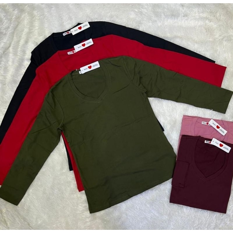 Kaos polos lengan panjang Krah V Ori BELLE