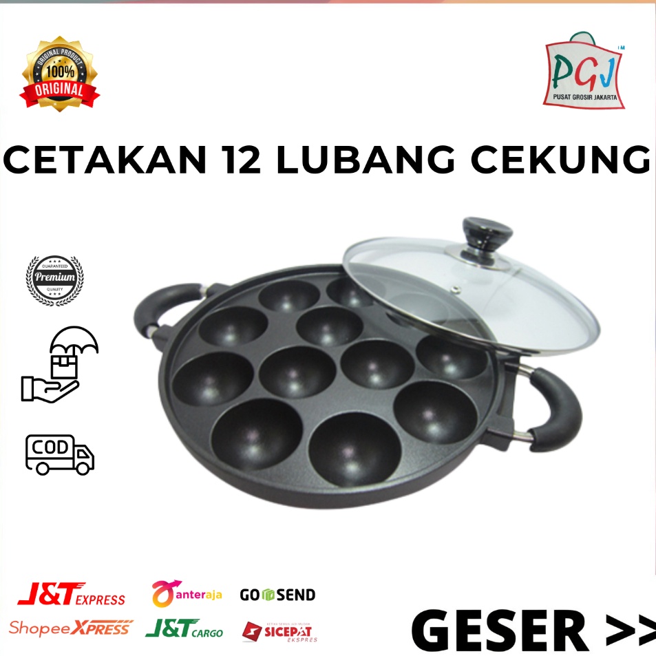 PGJ  Cetakan Takoyaki Dorayaki 12 Lubang Cekung Tutup Kaca Anti Lengket  Cetakan Mabak Mini Bika Amb