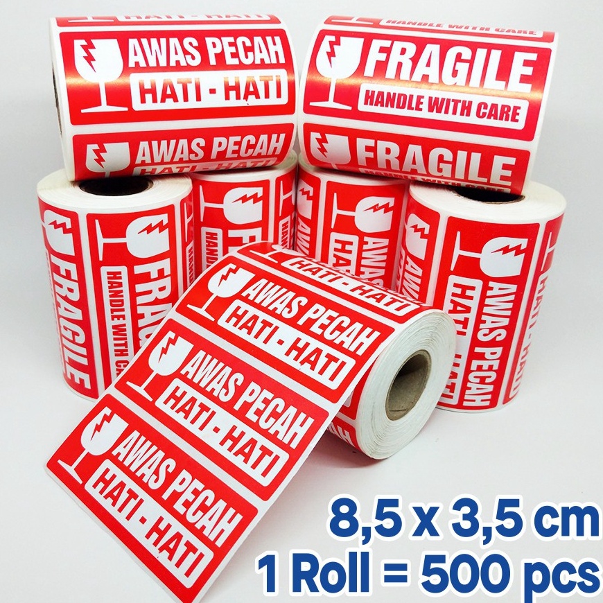 

Stiker Label Fragile Handle with Care Stiker Awas Pecah Hatihati 85 x 35 cm 1 roll 5 pcs