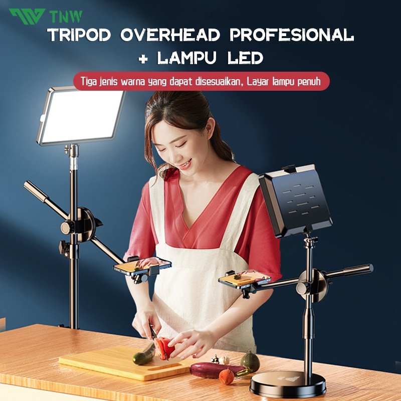 TNW Overhead Phone Stand + Led Lampu Stand Holder Phone Holder Bracket 360° Lampu Fotografi