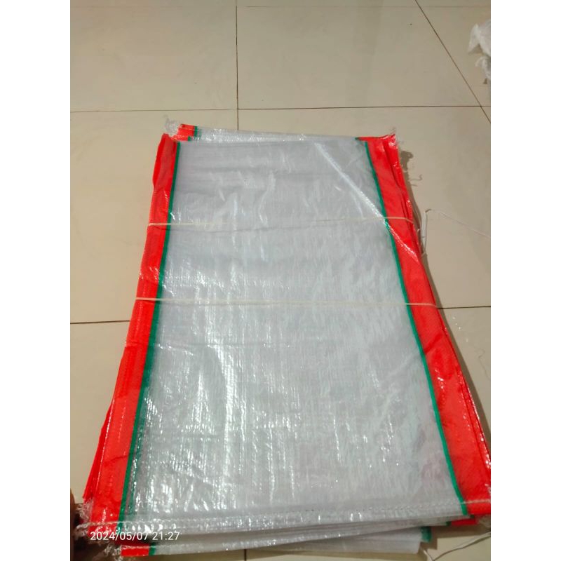 karung beras bening polos bergaris ukuran 25kg