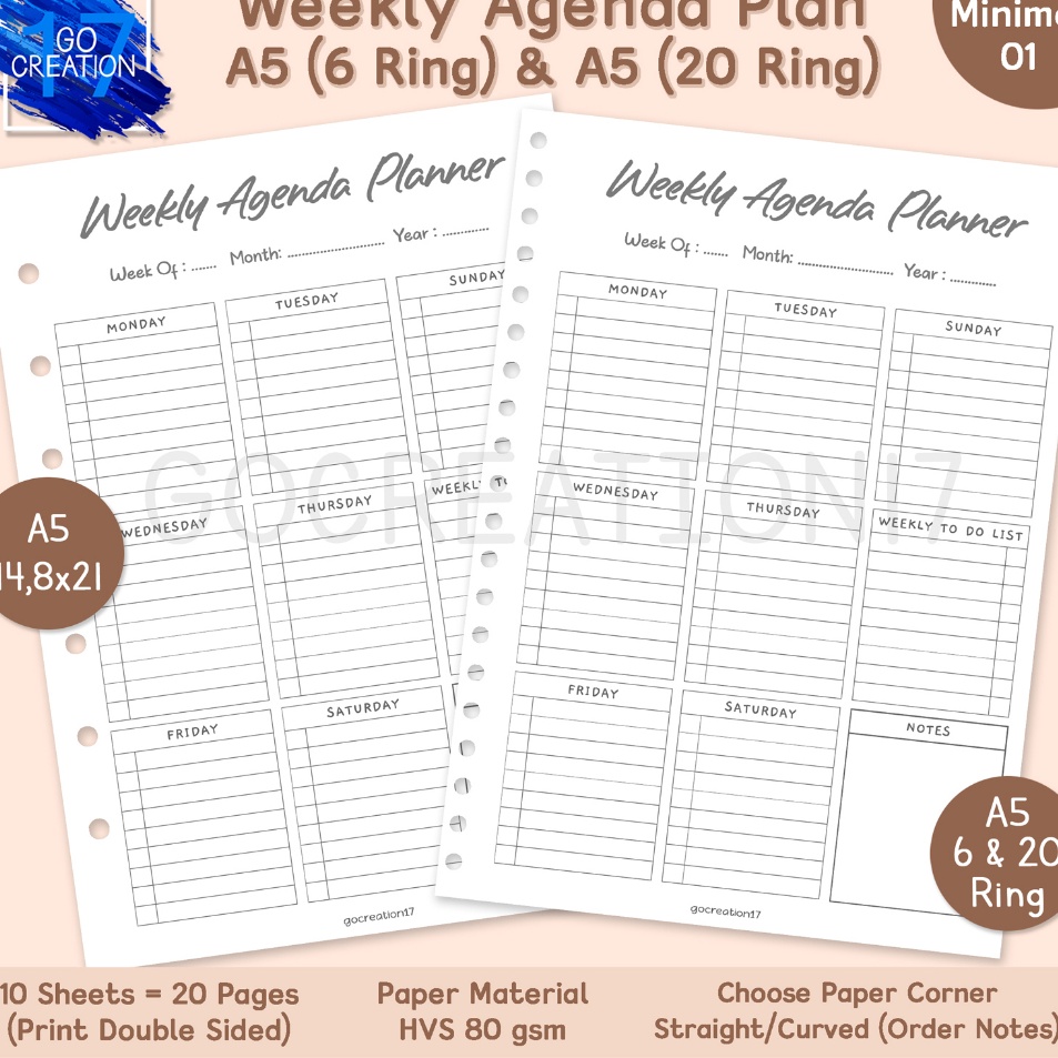 

Terdepan Buku Planner Kes Binder Weekly Agenda Plan Simple Minimalis A5 ring 2 dan A5 ring 6