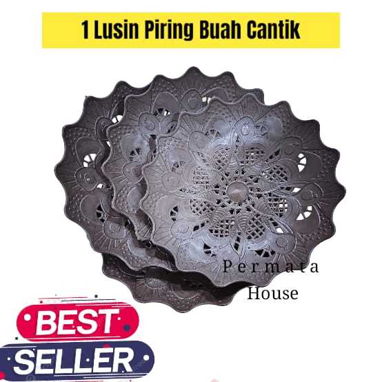 12 PCS PIRING ROTAN PLASTIK MOTIF BUNGA / PIRING ROTAN CANTIK