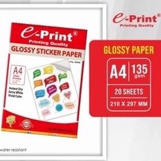

Stiker Glossy Eprint Stiker Eprint A4 135gsm Putih Glossy