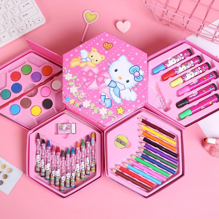 

Model Terkini JUALLARISCrayon set 46pcs 4in1 pensil cat warna alat seni pensil cat menggambar melukis