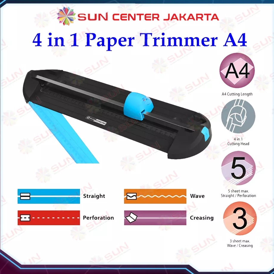 

Best Produk Alat Potong Kes 4 in 1 uk A4 SUN Cutting Pro CPMT41A4 Paper Cutter Trimmer Multifungsi untuk Potong Garis Lipat Perforation Putus putus Creasing Potong Gelombang Wave