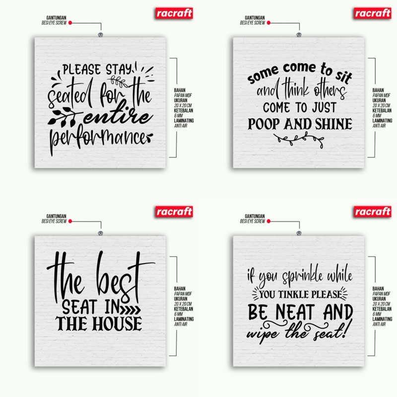 Hiasan dinding kamar mandi WC wall decor kata lucu