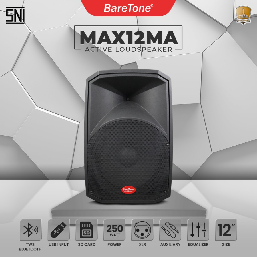 Speaker Aktif BareTone MAX12MA Type 12 Inch sepasang