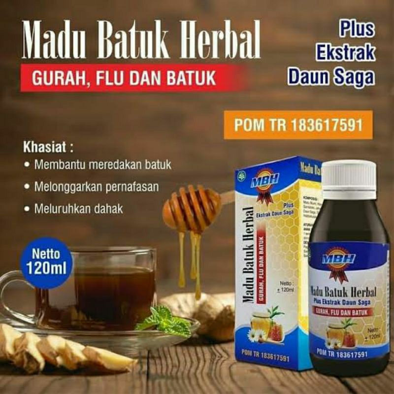 

madu batuk herbal (MBH) gurah batuk flu plus ekstrak daun saga original untuk anak dan dewasa 120ml