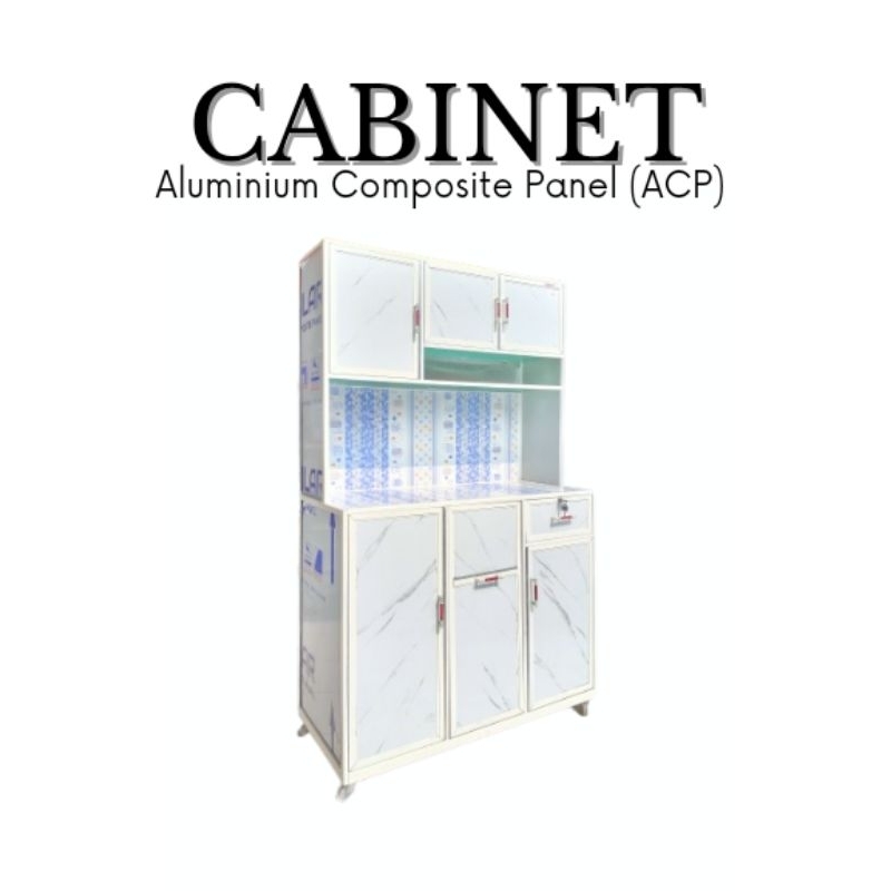 Kitchen set Lemari Dapur Rak Piring 3P Aluminium Putih Roda ACP Jogja