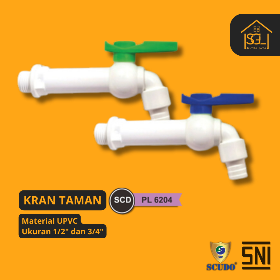 Keran Air Tembok Kran Engkol Taman SCUDO SCD PL6204 plastik PVC 1/2 3/4 Inch 0,5 0,75 inci Leher Pan