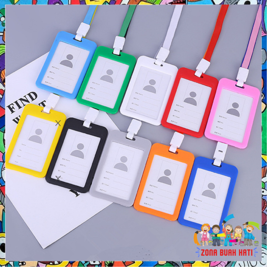 

ZBH Name Tag Id Card Transparant Gantungan Kartu Nama Plastik Vertical Lanyard Potrait Motif Polos Warna Warni Tanda Pengenal Bening Horizontal