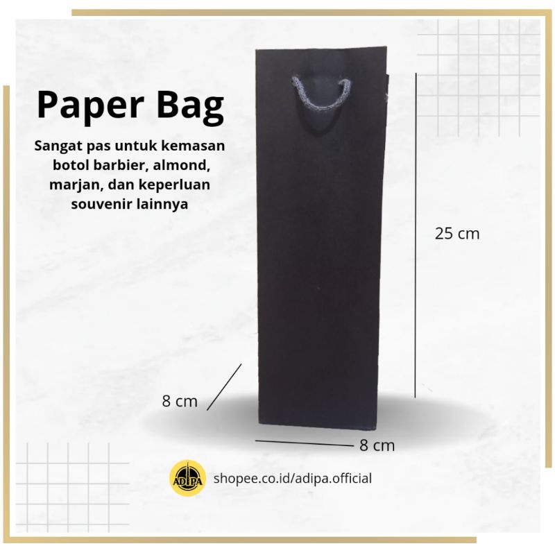 

ADIPA - Paperbag Botol P8 × L8 × T25 Polos Paperbag Souvenir Warna Hitam Kertas Gsm