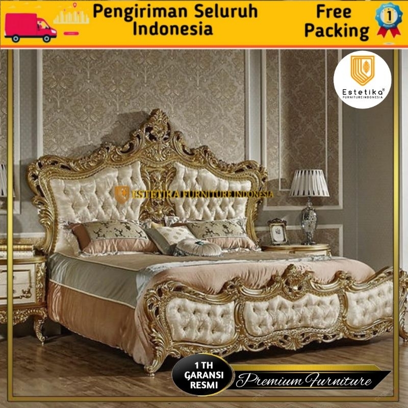 ESTETIKA FURNITURE INDONESIA Set Kamar Tidur Ratu Berliana Ukiran Gold Glossy Mewah