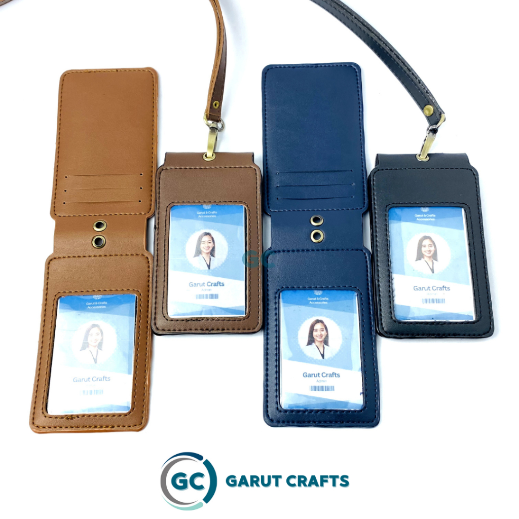 

G-Crafts Id Card Holder Kulit Name Tag Holder Kulit Lanyard Id Card Elegant Model Flip Magnetik Edition