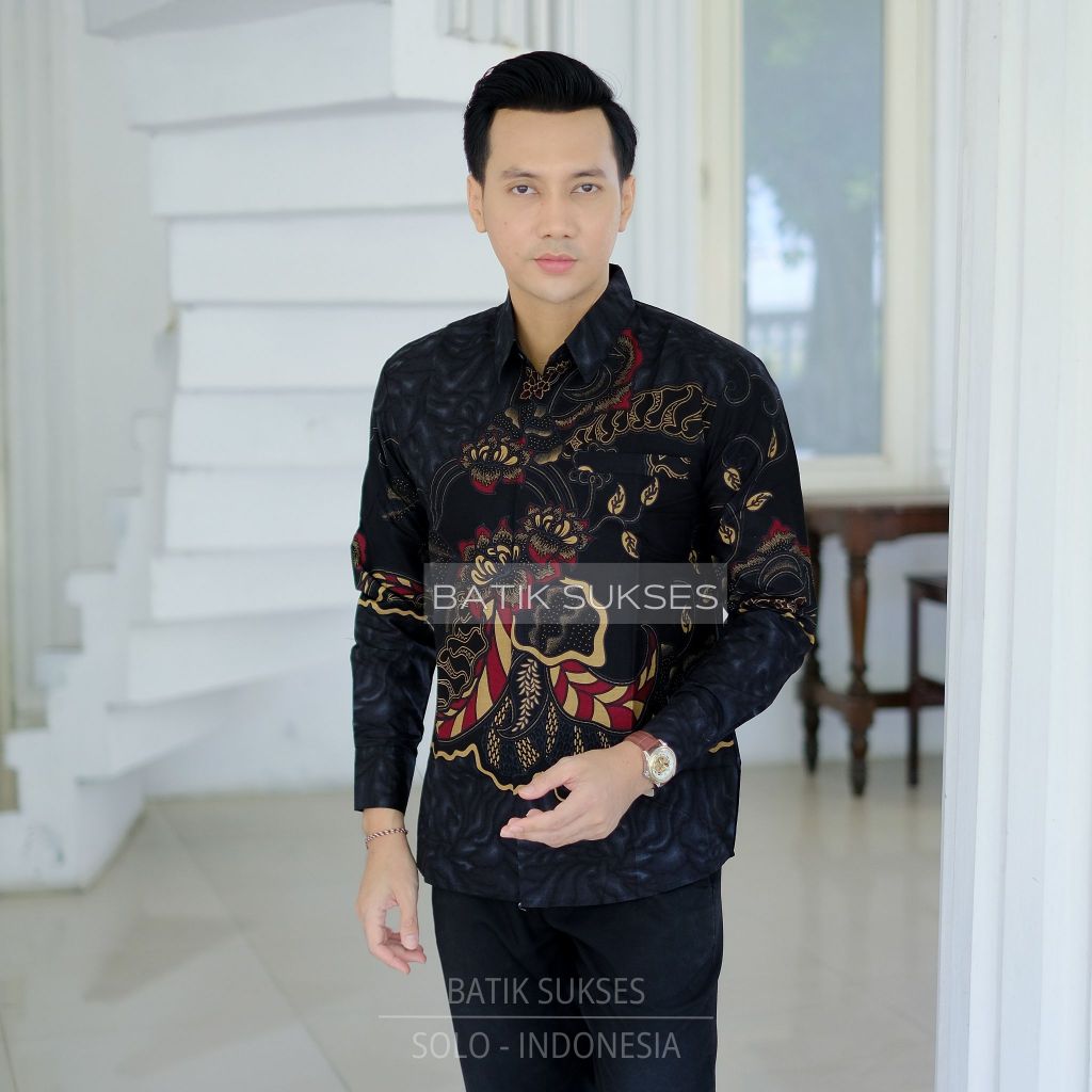 TERATAI HITAM Kemeja Batik Pria Slimfit PREMIUM Lengan Panjang Lapis Furing Katun Halus Primisima Fu