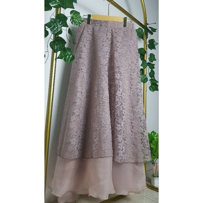 Rok Brukat Kombinasi Organza Panjang Jumbo Maxi Rok Kekinian
