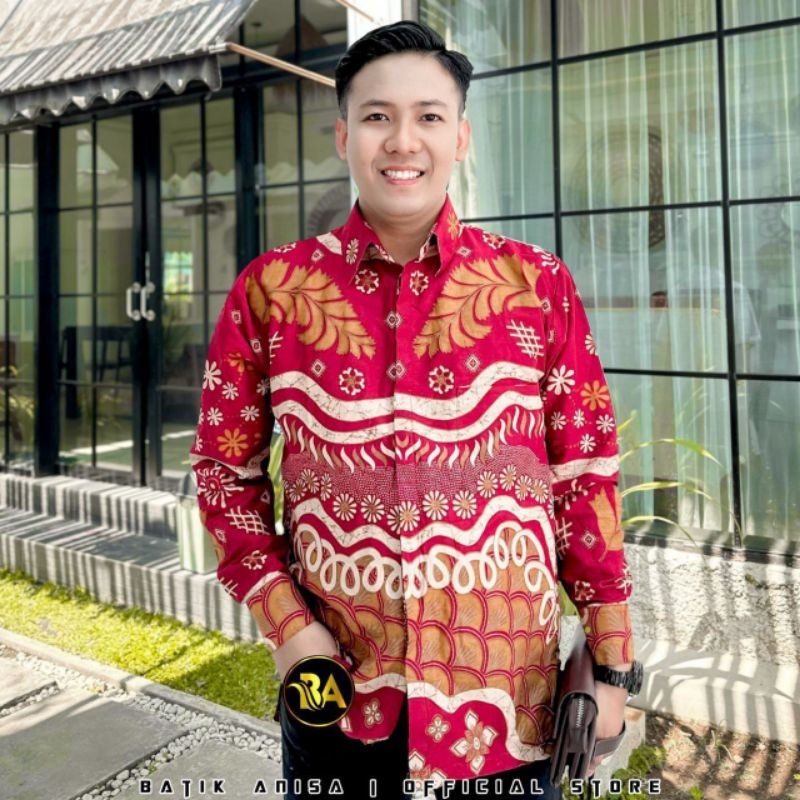 Baju Batik Pria Lengan Panjang Kasual Modern Jumbo BLACK PINK