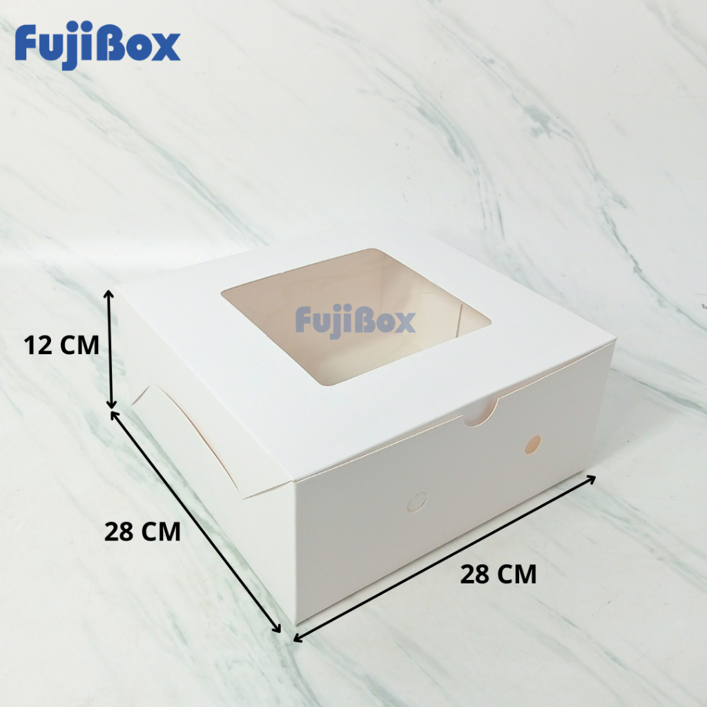 

(10 Pcs) Fuji Box Dus Kotak Kue Ivory 28 cm x 28 cm x 12 cm Putih Polos Ivory Premium Jendela