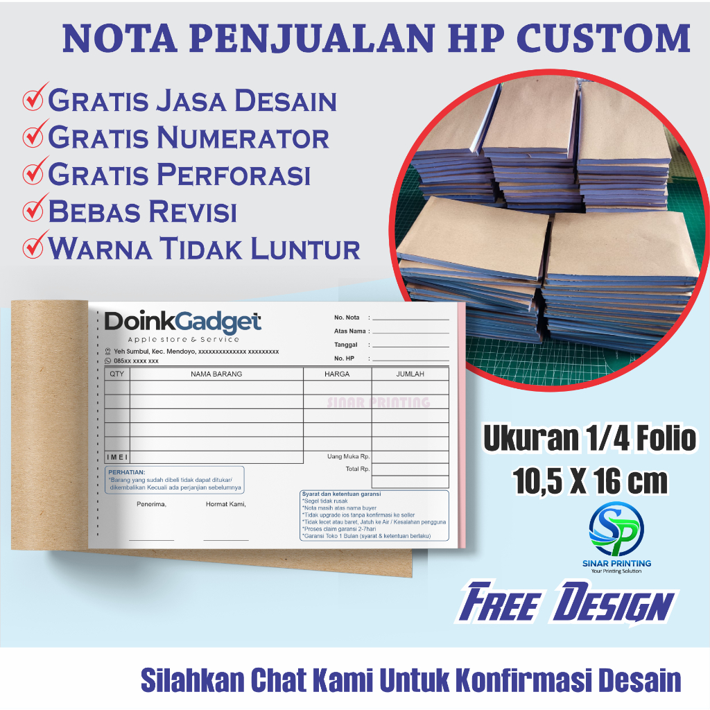 Nota Penjualan HP Custom Free Design | Nota Custom Satuan