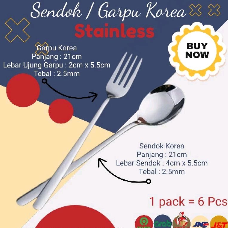 Sendok / Garpu Korea 6 pcs lusin Stainless Premium  Berkualitas Tebal Glowsy