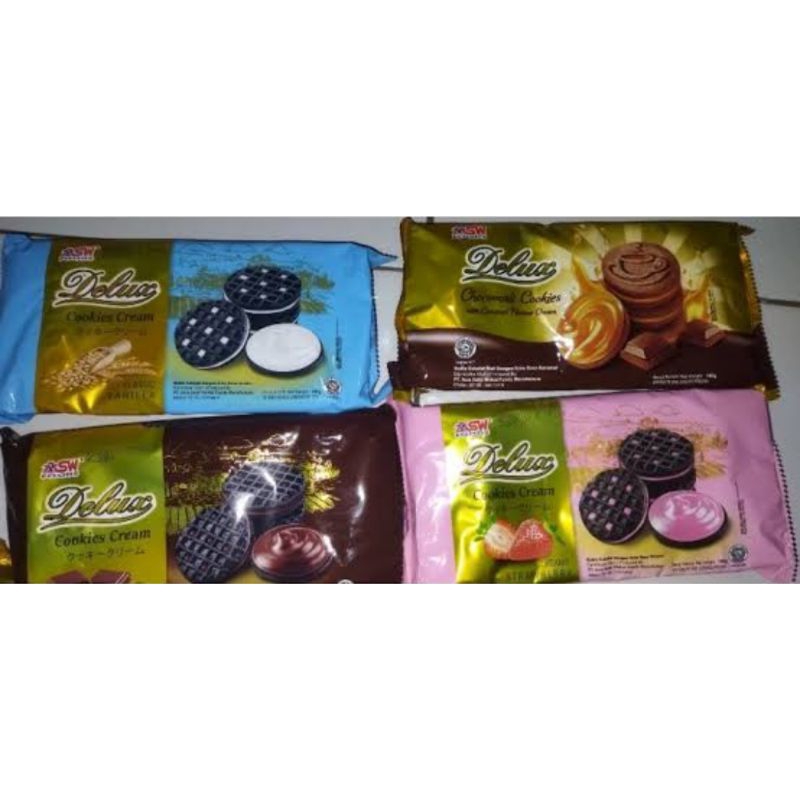 

Delux cookies cream 160gr 1 kardus isi 20 pcs