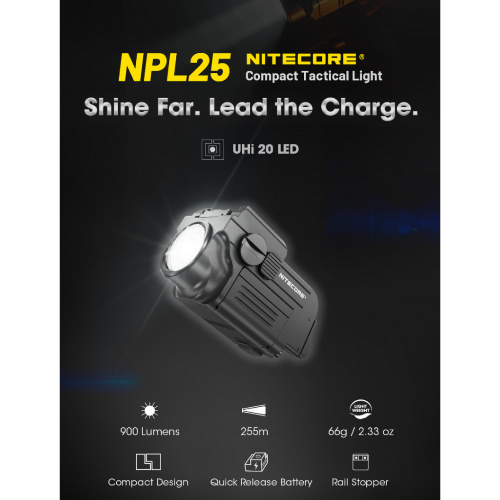 Senter LED Light Tactical Uhi 20 900 Lumens 500mAh IPX6 Hitam NPL25 NITECORE