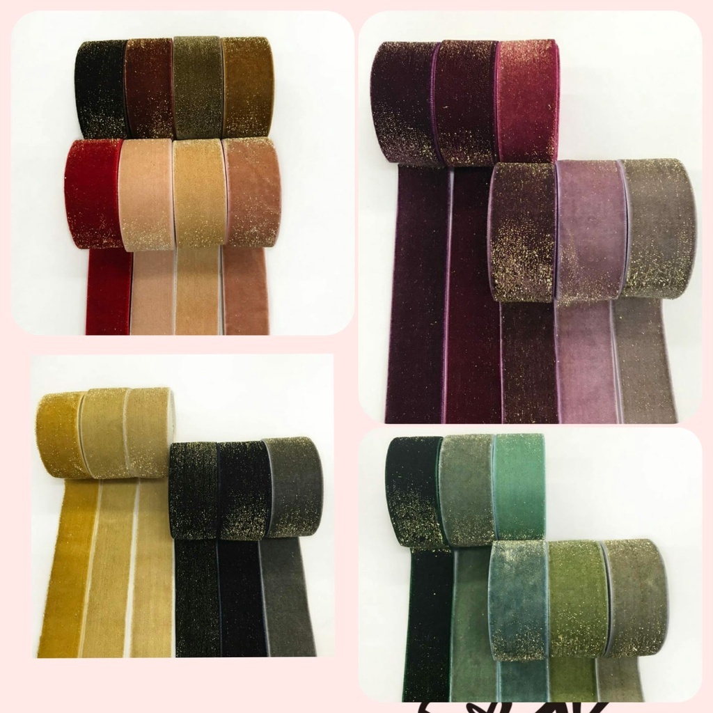 

1 YARD - 2.5 CM GROSIR PITA BLUDRU GLITER HALUS | VELVET GLITER GOLD (1")