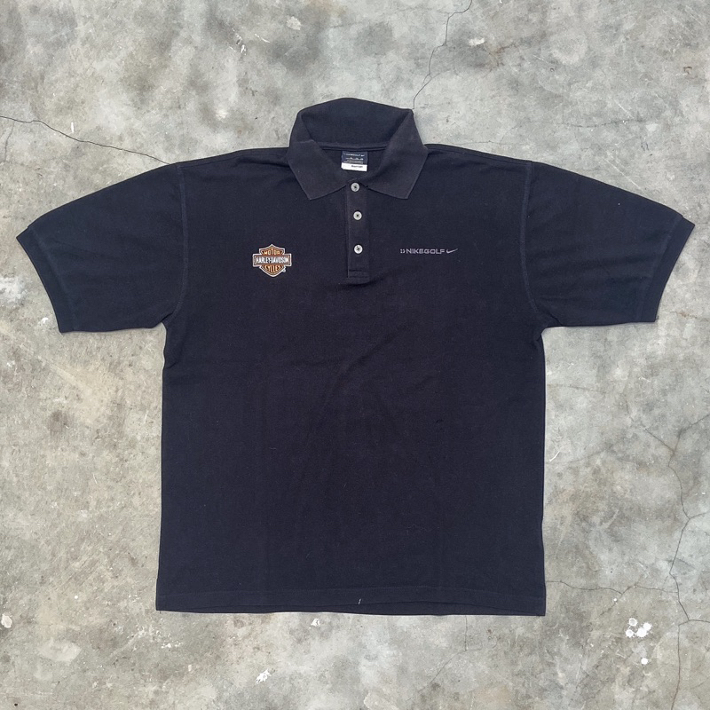 Thrift | Nike Golf Harley Davidson Black Polo Shirt Kemeja Kaos Hitam Motor Biker Branded Second Bek