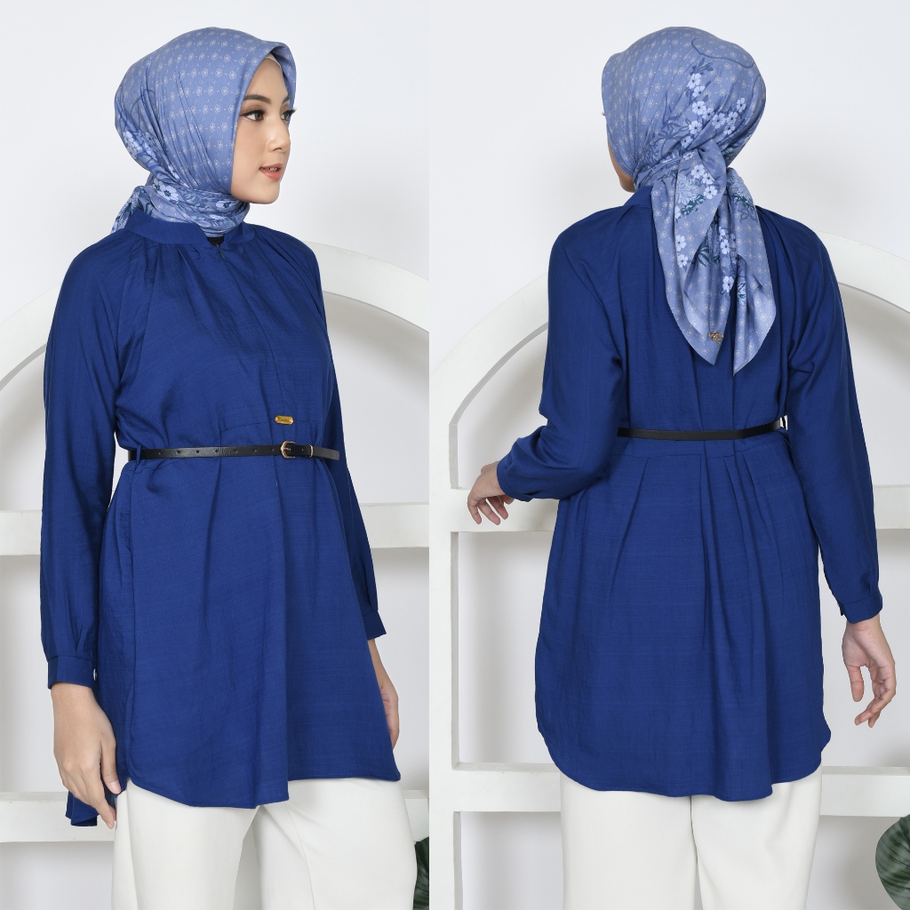 RBT Tunik Polos Polo Linen Set Hijab Voal Motif