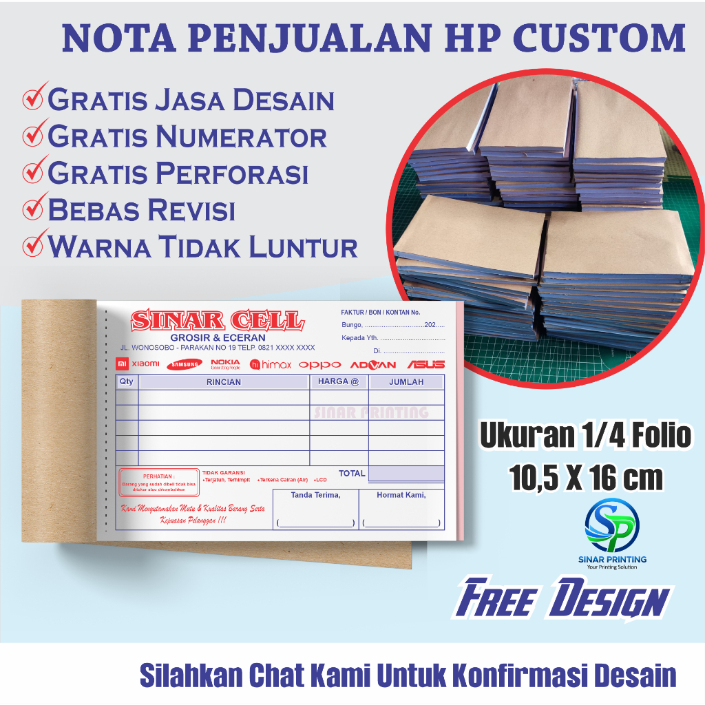 Nota Penjualan HP Custom Free Design - Nota Konter HP