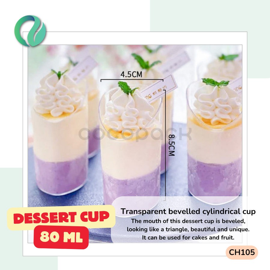 PS Transparent Bevelled Mini Dessert Cup Puding Jelly 80ml 5 PCS