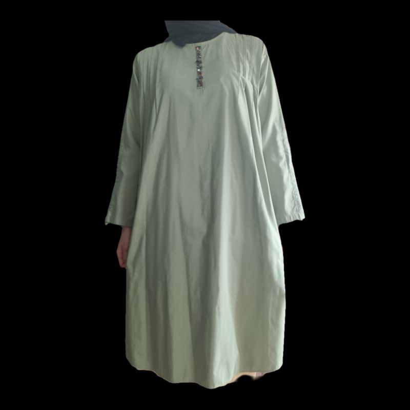 Tunik Hijau Mint Lengan Panjang Serut (PRELOVED)