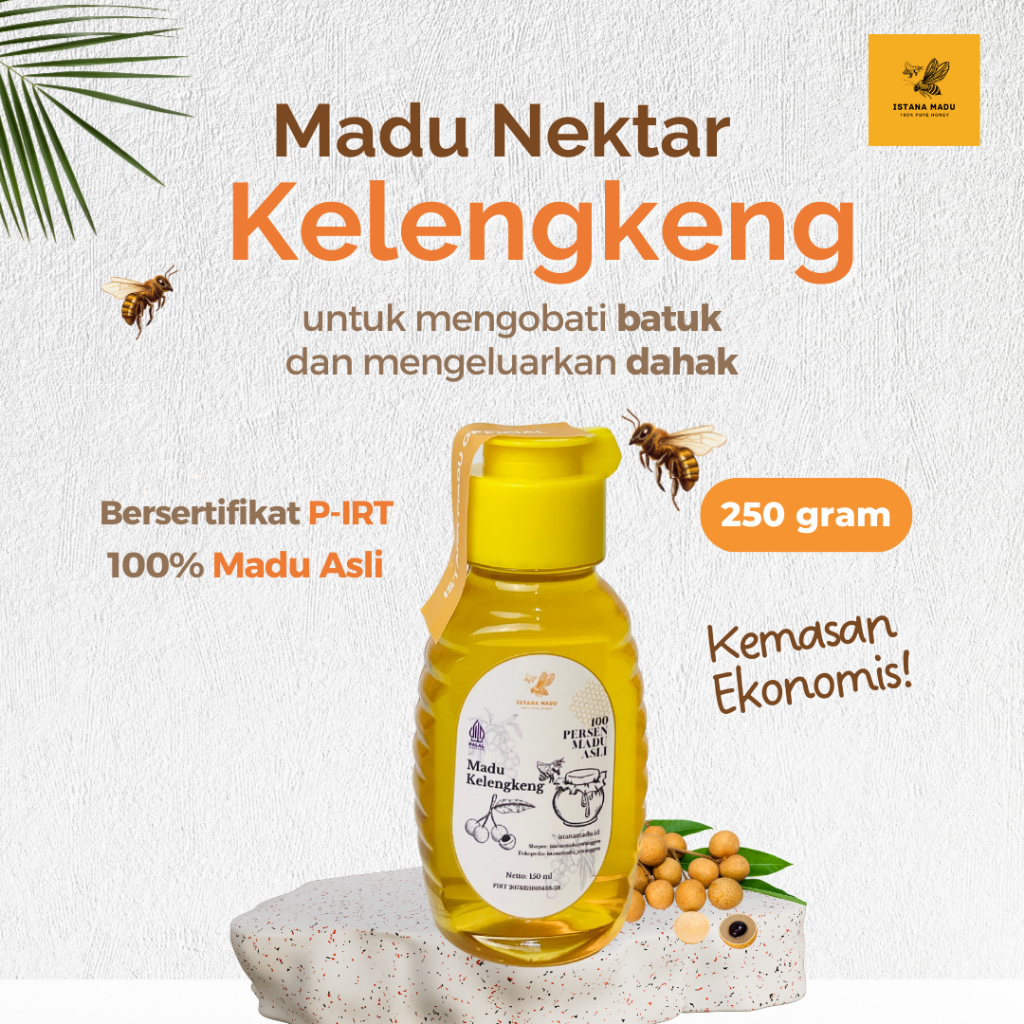 

[250 ml] Madu Kelengkeng Murni 100% - ISTANA MADU - Untuk flu, batuk, konsentrasi