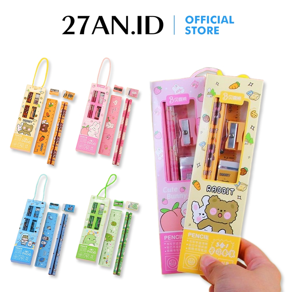 

( 27AN.ID ) Set Alat Tulis Sekolah 5 IN 1 H641 Set Alat Tulis Motif Karakter Lucu Pensil Serutan Penghapus Set Alat Tulis isi 5pcs