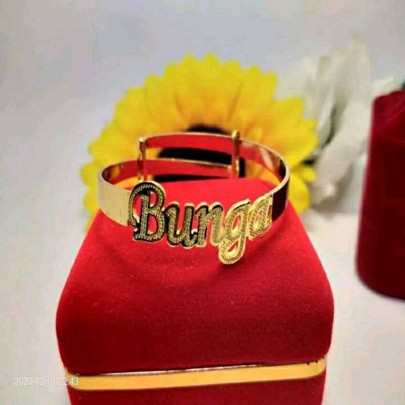Gelang Nama Bangle Hellokitty Custom Lapis Emas Asli Dewasa Anak Bayi Gelang Kait Tali Kancing Grafi