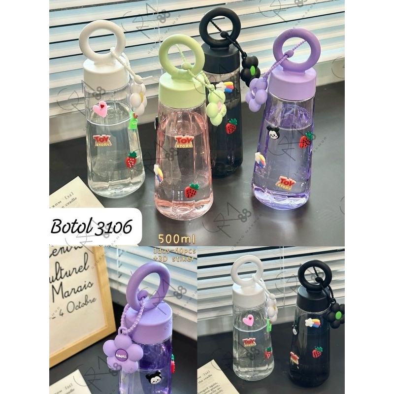 Botol Gagang Bunga Botol Minum Putih Transparan Bening Estetik Botol Air Minum 500ml Unik Kado Lucu