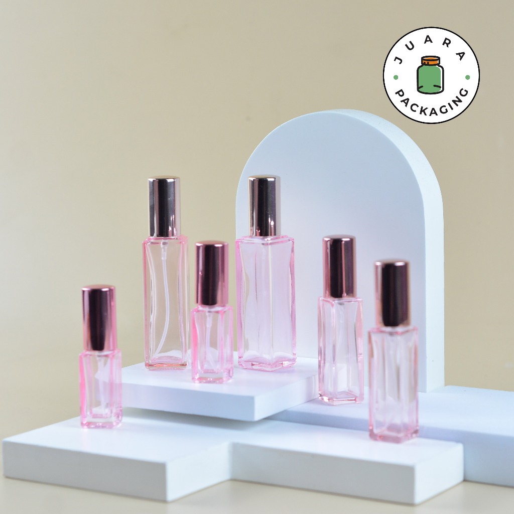 Botol Spray Kaca 5ml 10ml 15ml – Botol Parfum Mini Warna Pink Travel Size Kaca Tebal untuk Isi Ulang